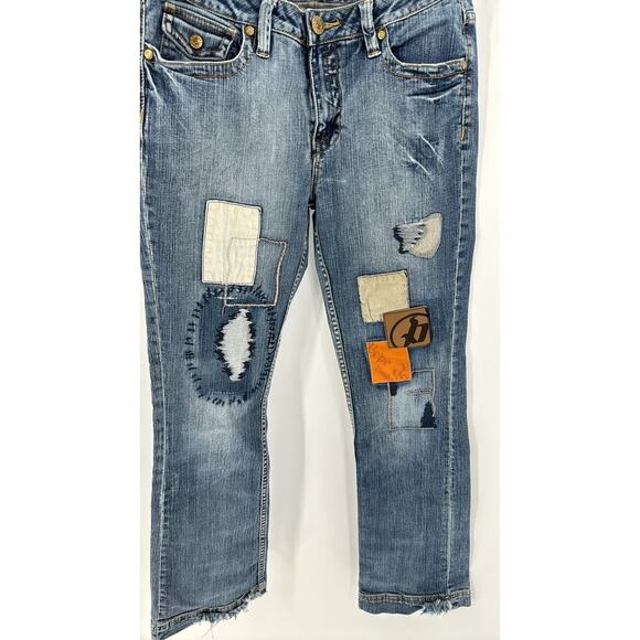 Vintage Pepe London patchwork distressed mid rise flare deans 90s size 30 - Picture 8 of 11